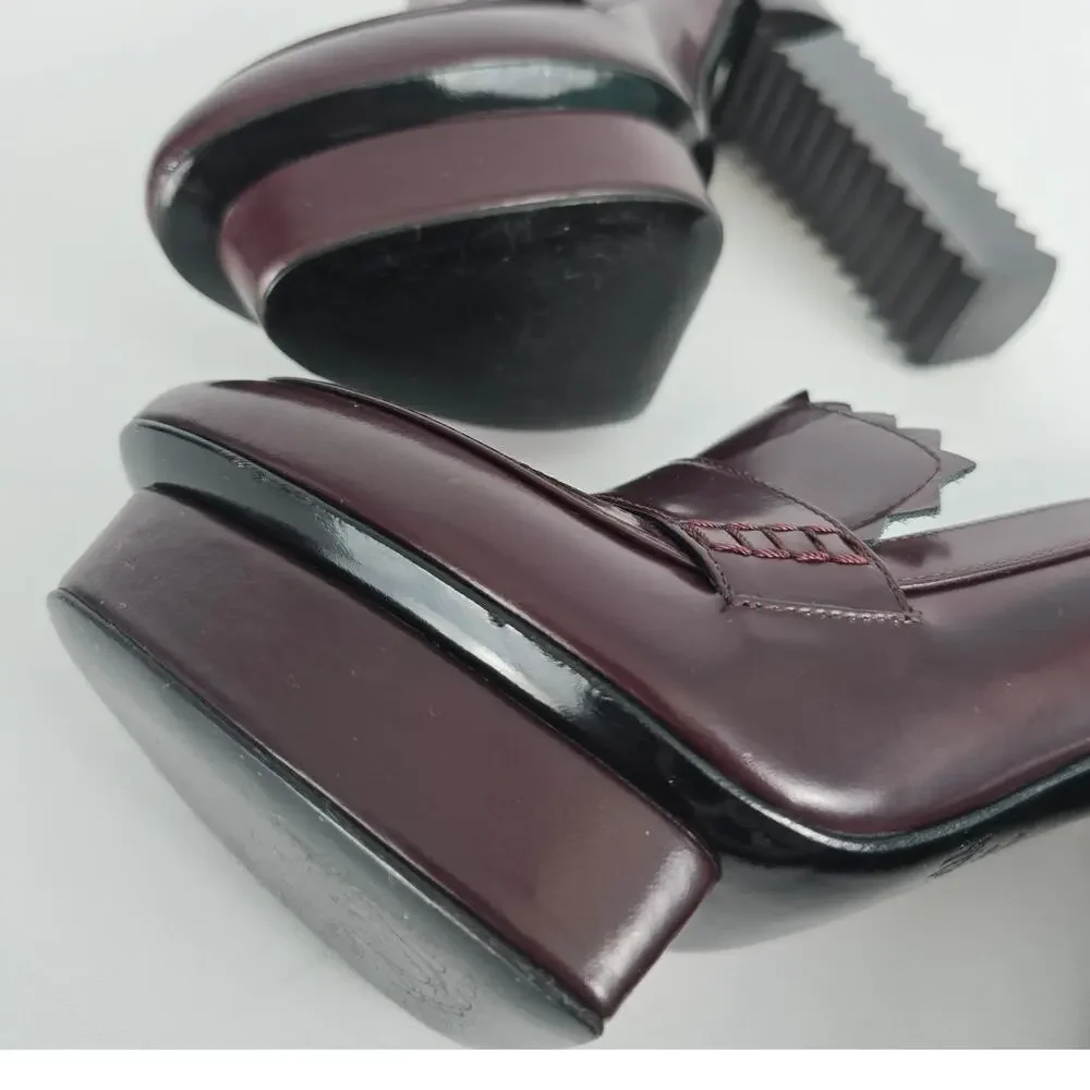 Aperlai High Heel Loafer Lucite Zig Zag Heel Platform Oxblood Burgundy Size 38